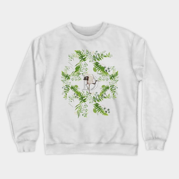 Botanical Monogram D letter with Heron bird detail. Crewneck Sweatshirt by sinemfiit